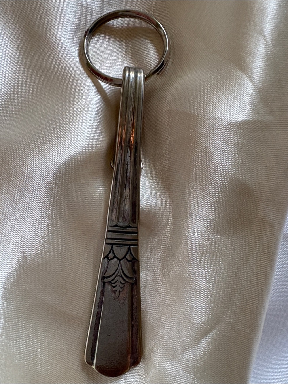 Vintage Silver-Tone Decorative Spoon Keyring